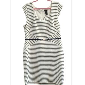 Ann Taylor Black and White Striped Cap Sleeve Dress